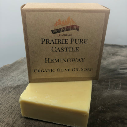 Hemingway Real Castile Organic Olive Oil Soap for Sensitive Skin - Dye Free - 100% Certified Organic Extra Virgin Olive Oil - Prairie Fire Candles