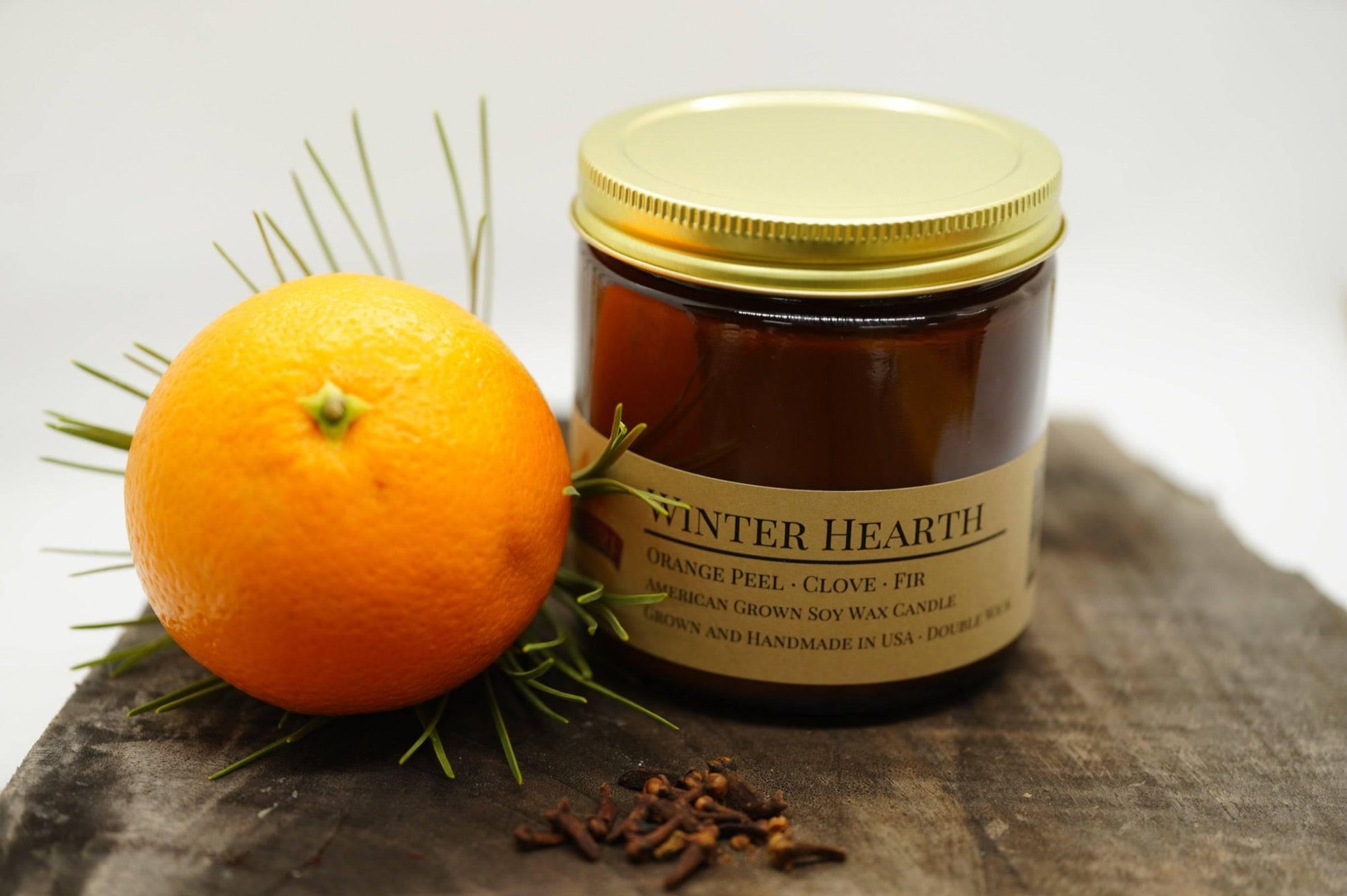 Winter Hearth Soy Wax Candle | 16 oz Double Wick Amber Apothecary Jar - Prairie Fire Candles