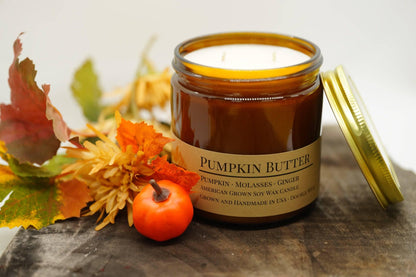 Pumpkin Butter Soy Wax Candle | 16 oz Double Wick Amber Apothecary Jar - Prairie Fire Candles