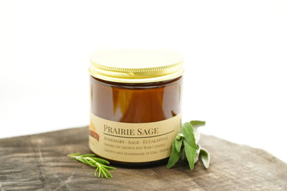 Prairie Sage Soy Wax Candle | 16 oz Double Wick Amber Apothecary Jar - Prairie Fire Candles