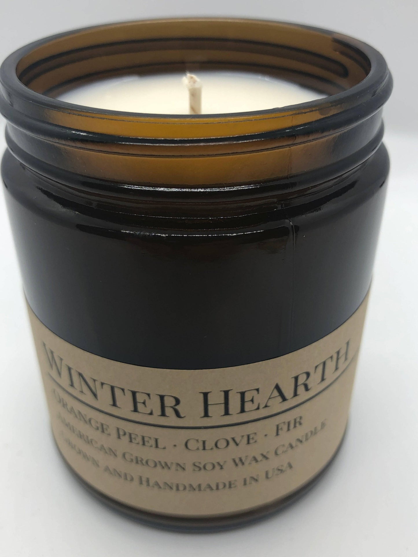 Winter Hearth Soy Wax Candle | 9 oz Amber Apothecary Jar - Prairie Fire Candles
