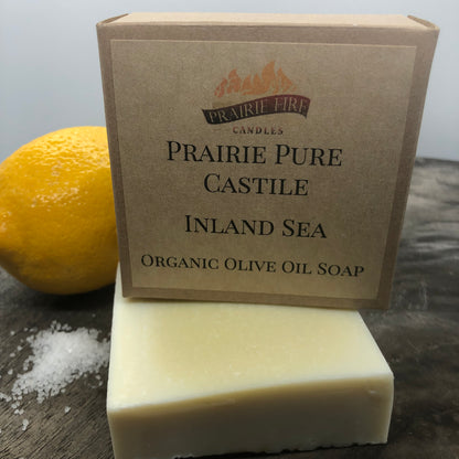 Inland Sea Real Castile Organic Olive Oil Soap for Sensitive Skin - Dye Free - 100% Certified Organic Extra Virgin Olive Oil - Prairie Fire Candles
