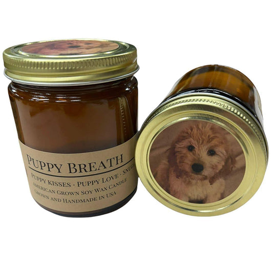 Puppy Breath Soy Wax Candle | 9 oz Amber Apothecary Jar - Prairie Fire Candles