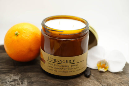 L’Orangerie Soy Wax Candle | 16 oz Double Wick Amber Apothecary Jar - Prairie Fire Candles