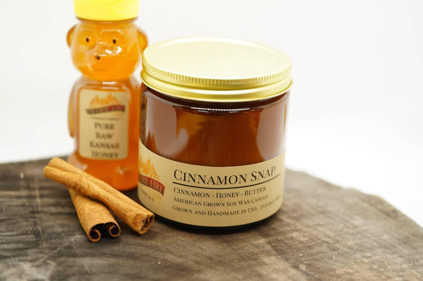 Cinnamon Snap Soy Wax Candle | 16 oz Double Wick Amber Apothecary Jar - Prairie Fire Candles