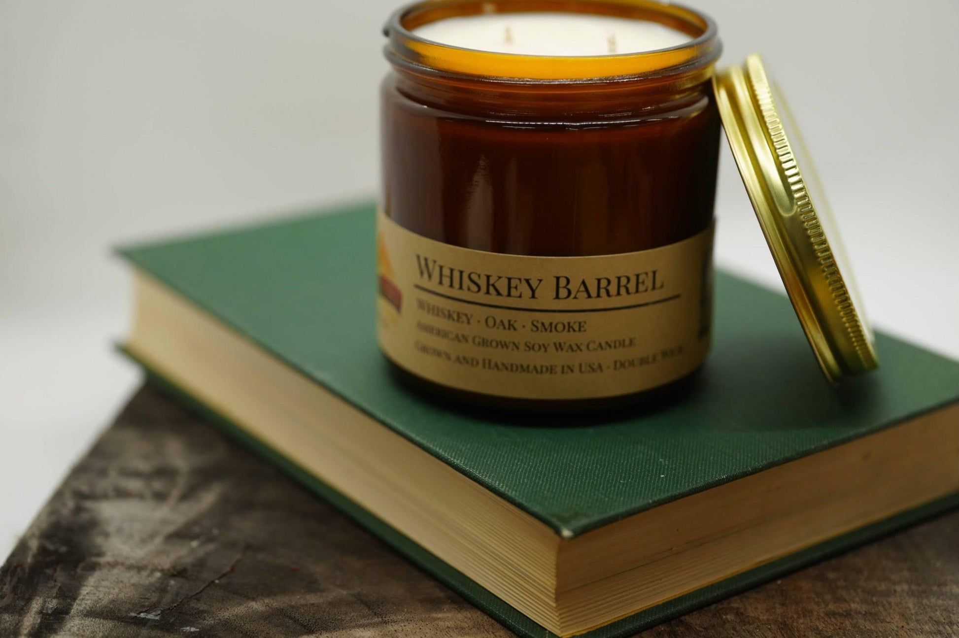Whiskey Barrel Soy Wax Candle | 16 oz Double Wick Amber Apothecary Jar - Prairie Fire Candles