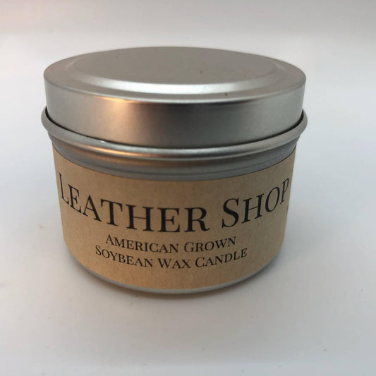 Leather Shop Soy Wax Candle | 2 oz Travel Tin - Prairie Fire Candles