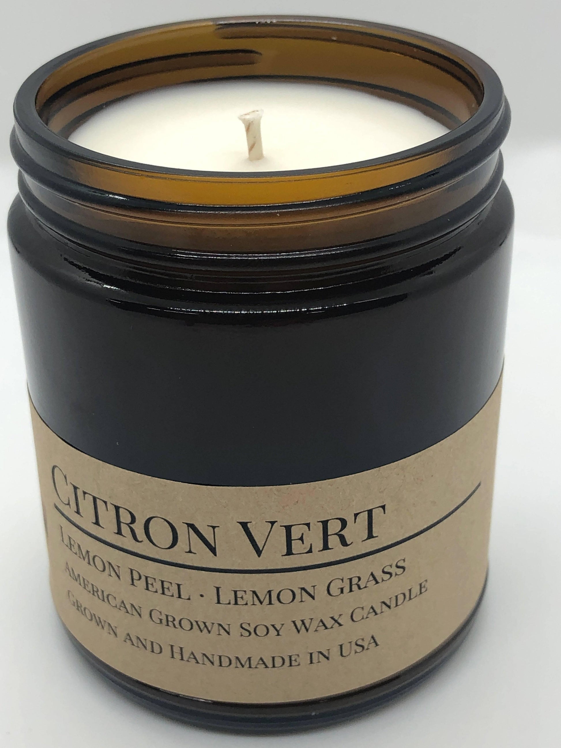 Citron Vert Soy Wax Candle | 9 oz Amber Apothecary Jar - Prairie Fire Candles