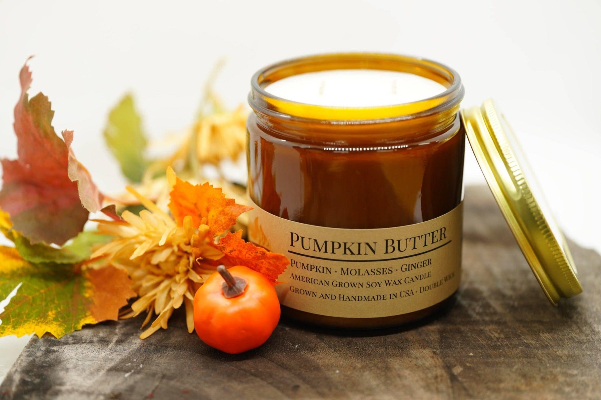 Pumpkin Butter Soy Wax Candle | 16 oz Double Wick Amber Apothecary Jar - Prairie Fire Candles