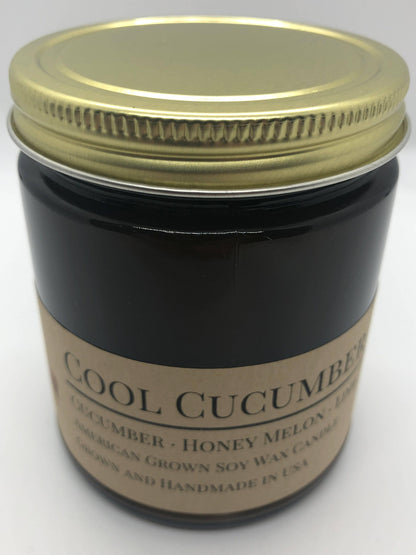 Cool Cucumber Soy Wax Candle | 9 oz Amber Apothecary Jar - Prairie Fire Candles