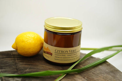 Citron Vert Soy Wax Candle | 16 oz Double Wick Amber Apothecary Jar - Prairie Fire Candles