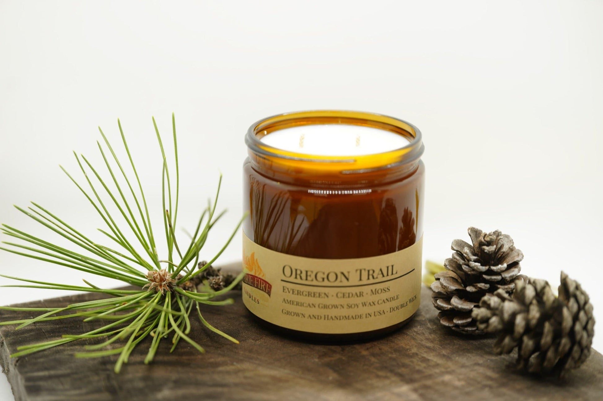 Oregon Trail Soy Wax Candle | 16 oz Double Wick Amber Apothecary Jar - Prairie Fire Candles