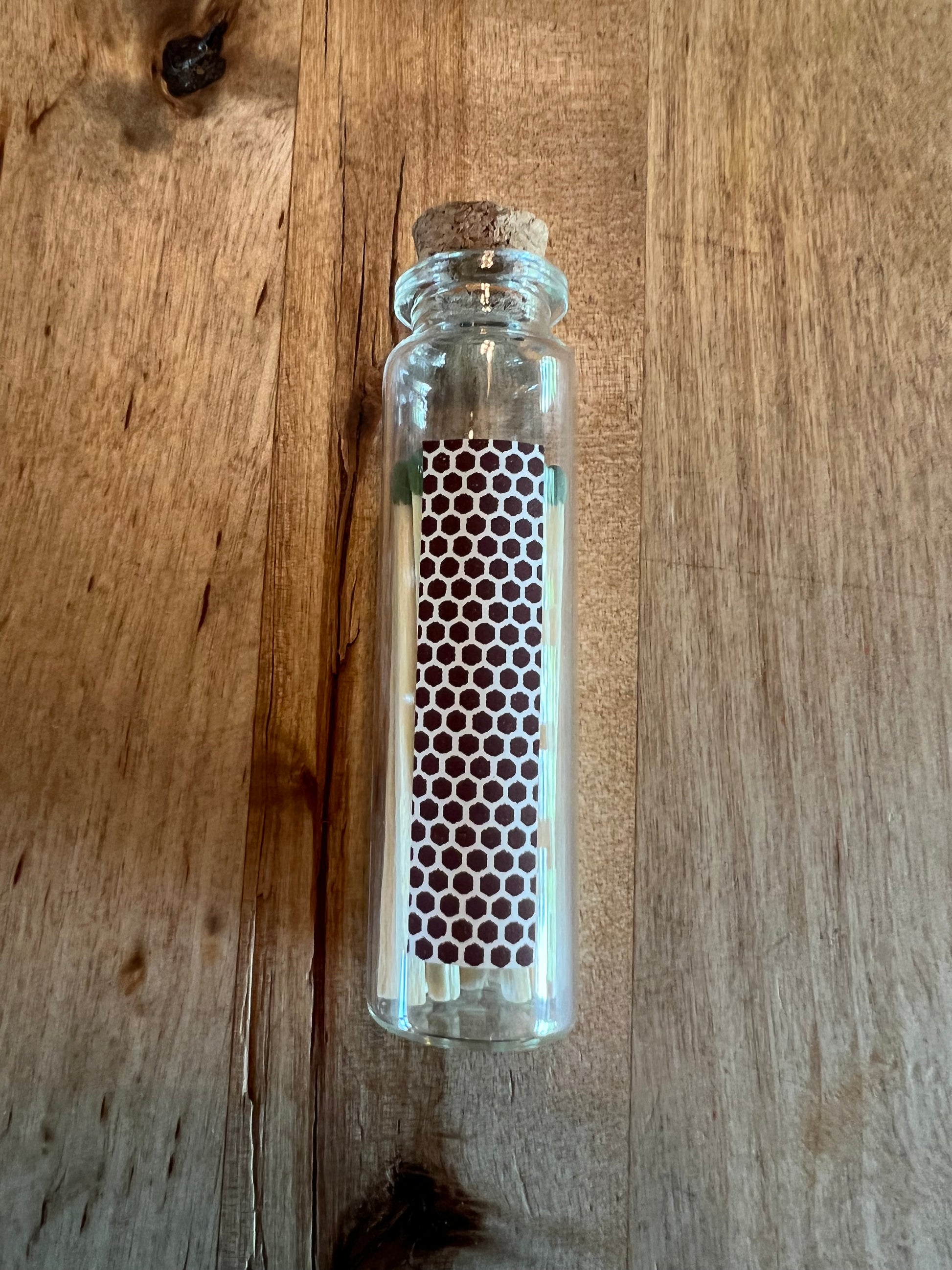 Apothecary Jar Wooden Matches (No Logo on Jar) | Matchstick Jar | Honeycomb Strike On Bottle | Glass Vial | 21 Matches | Responsibly Managed Forest - Prairie Fire Candles