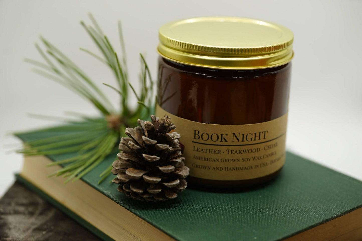Book Night Soy Wax Candle | 16 oz Double Wick Amber Apothecary Jar Candle - Prairie Fire Candles
