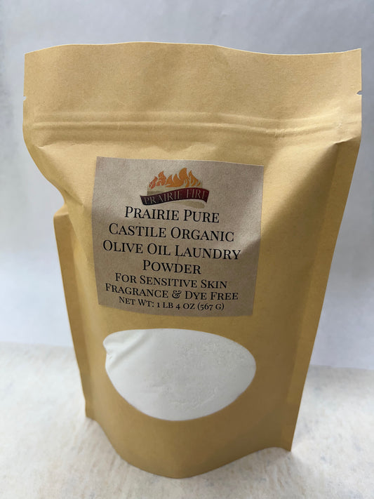 Prairie Pure Castile Organic Olive Oil Laundry Powder - Net Wt: 1 lb 4 oz (567 g) - Fragrance Dye Free Sensitive Skin Soap - Prairie Fire Candles