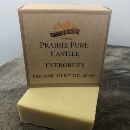 Evergreen Real Castile Organic Olive Oil Soap for Sensitive Skin - Dye Free - 100% Certified Organic Extra Virgin Olive Oil - Prairie Fire Candles