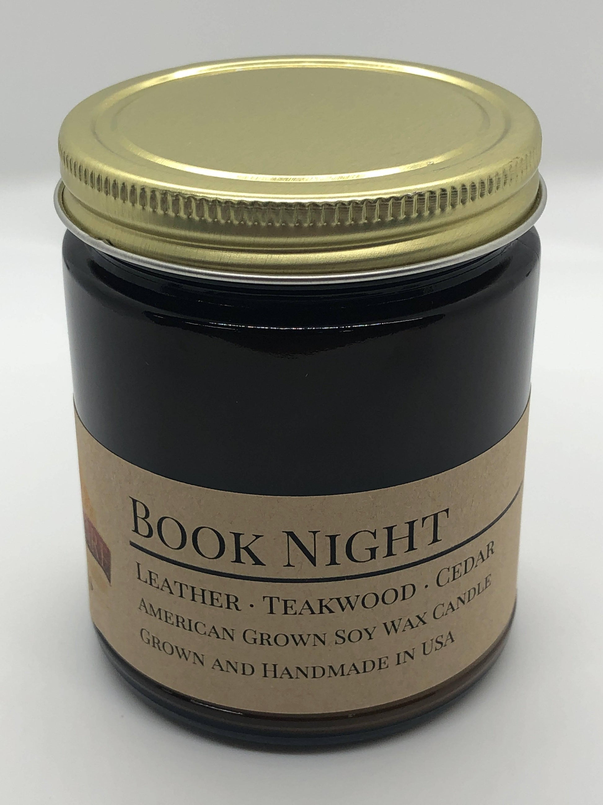 Book Night Soy Wax Candle | 9 oz Amber Apothecary Jar - Prairie Fire Candles