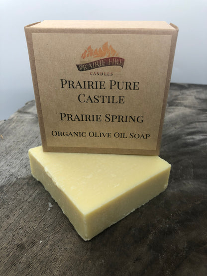 Prairie Spring Real Castile Organic Olive Oil Soap for Sensitive Skin - Dye Free - 100% Certified Organic Extra Virgin Olive Oil - Prairie Fire Candles