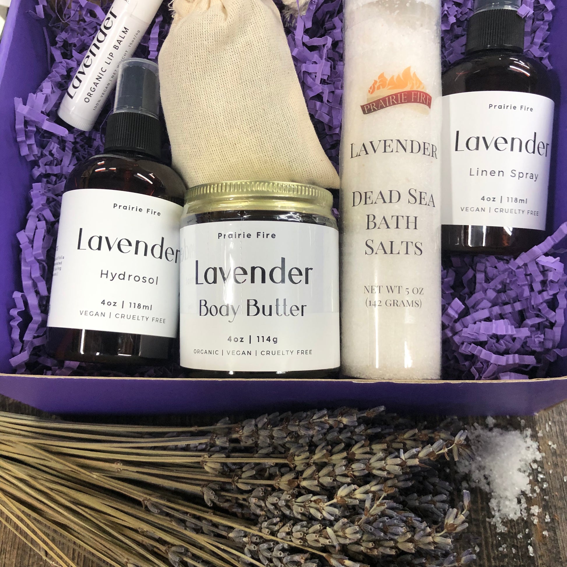 Lavender Lovers Spa/Self Care Luxury Gift Set Box - Kansas Gift Basket - Prairie Fire Candles