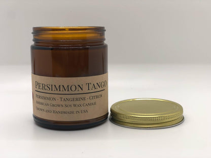 Persimmon Tango Soy Wax Candle | 9 oz Amber Apothecary Jar - Prairie Fire Candles
