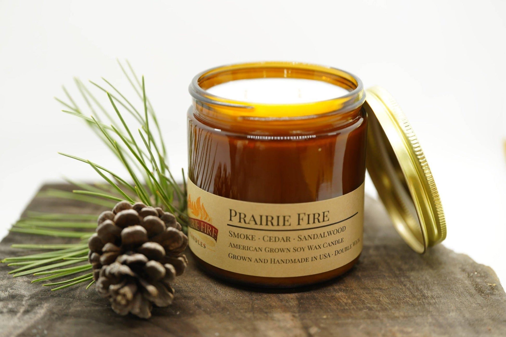 Prairie Fire Soy Wax Candle | 16 oz Double Wick Amber Apothecary Jar - Prairie Fire Candles