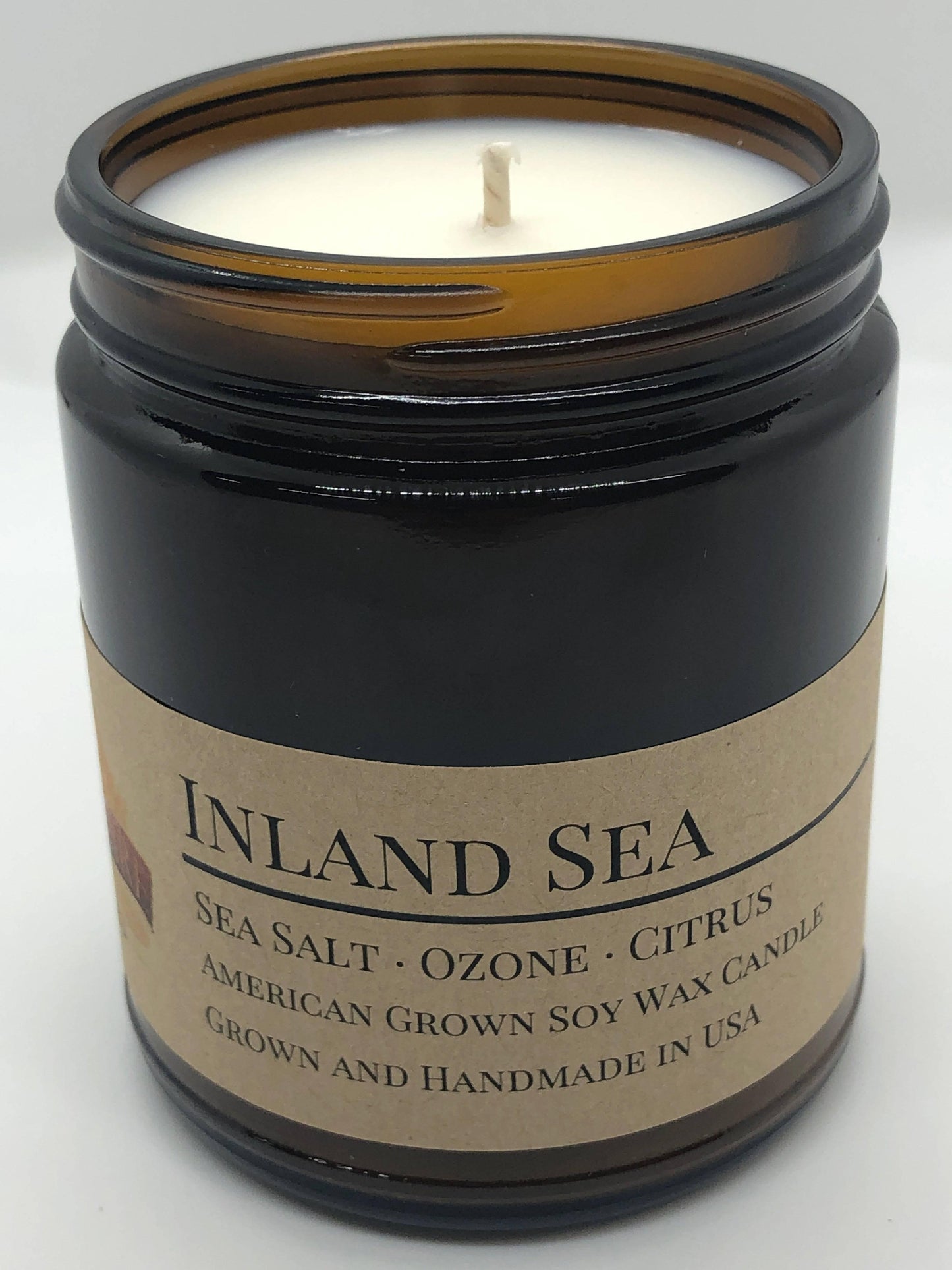 Inland Sea Soy Wax Candle | 9 oz Amber Apothecary Jar - Prairie Fire Candles