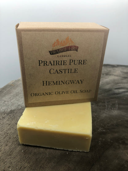 Hemingway Real Castile Organic Olive Oil Soap for Sensitive Skin - Dye Free - 100% Certified Organic Extra Virgin Olive Oil - Prairie Fire Candles