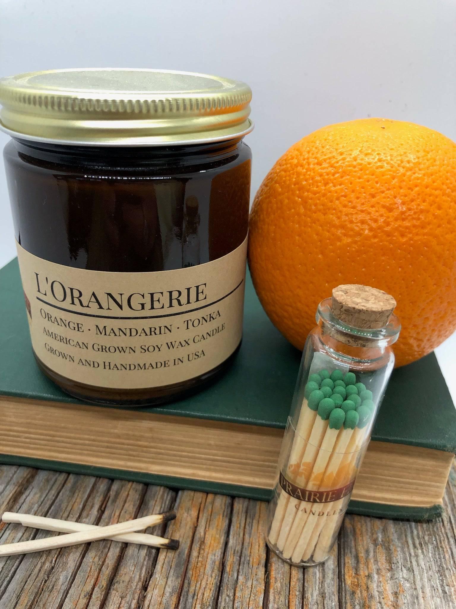 L’Orangerie Soy Wax Candle | 9 oz Amber Apothecary Jar - Prairie Fire Candles