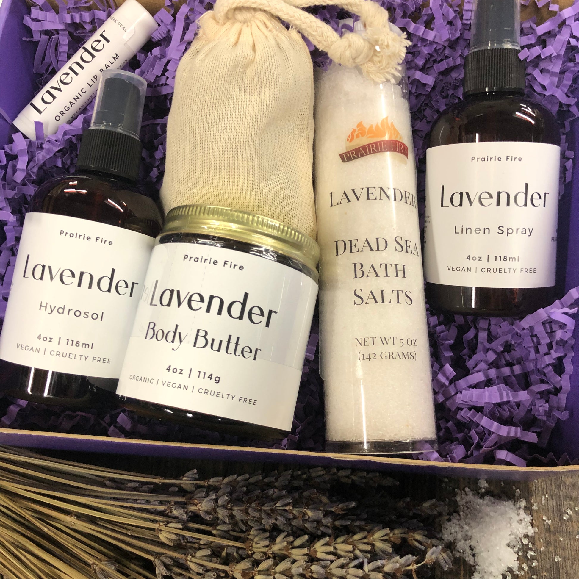 Lavender Lovers Spa/Self Care Luxury Gift Set Box - Kansas Gift Basket - Prairie Fire Candles