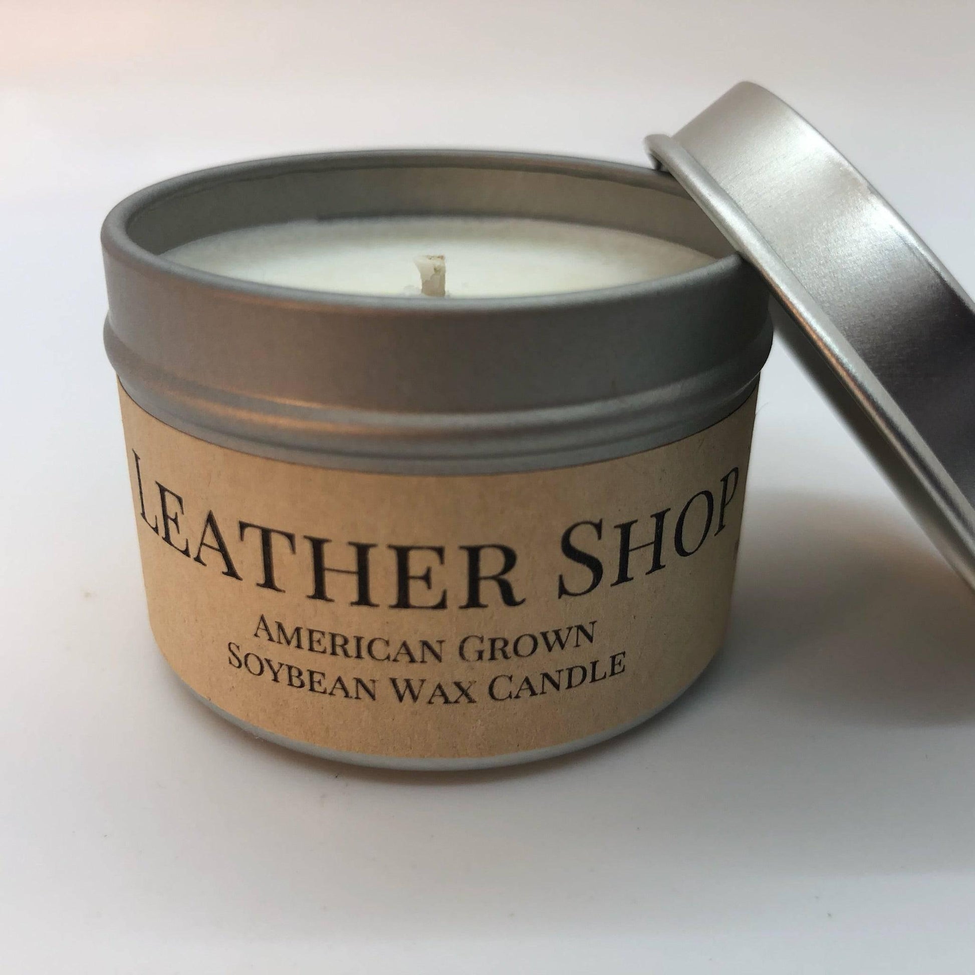 Leather Shop Soy Wax Candle | 2 oz Travel Tin - Prairie Fire Candles