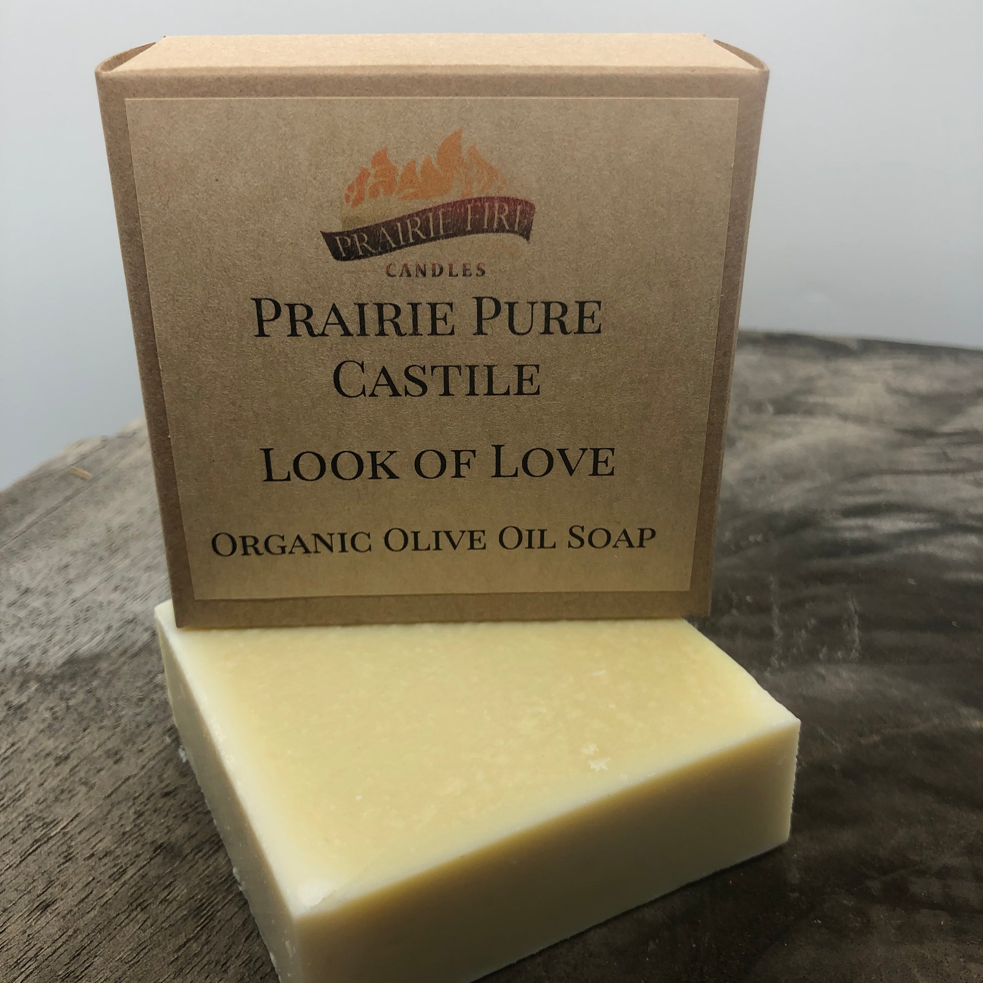 Look of Love Real Castile Organic Olive Oil Soap for Sensitive Skin - Dye Free - 100% Certified Organic Extra Virgin Olive Oil - Prairie Fire Candles