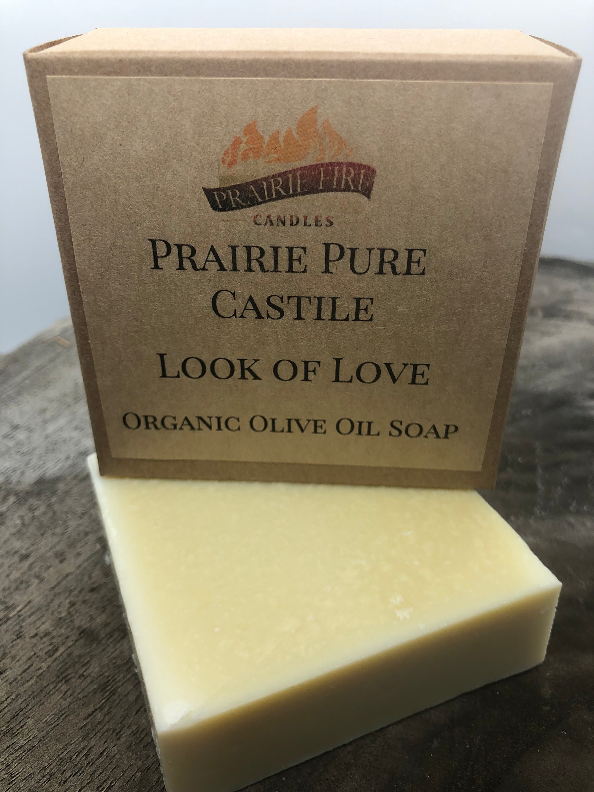 Look of Love Real Castile Organic Olive Oil Soap for Sensitive Skin - Dye Free - 100% Certified Organic Extra Virgin Olive Oil - Prairie Fire Candles