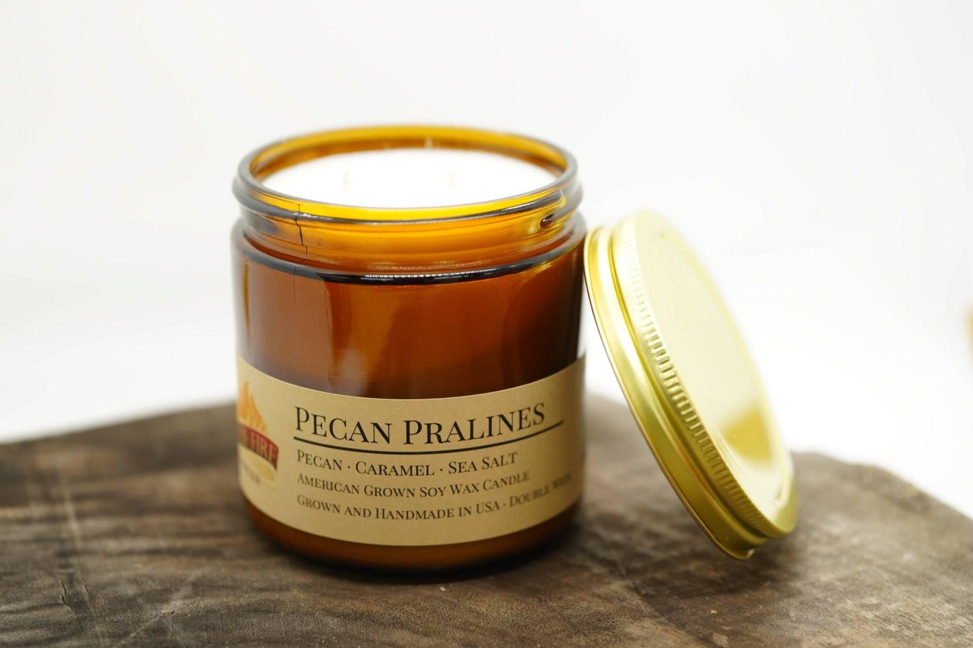 Pecan Pralines Soy Wax Candle | 16 oz Double Wick Amber Apothecary Jar - Prairie Fire Candles