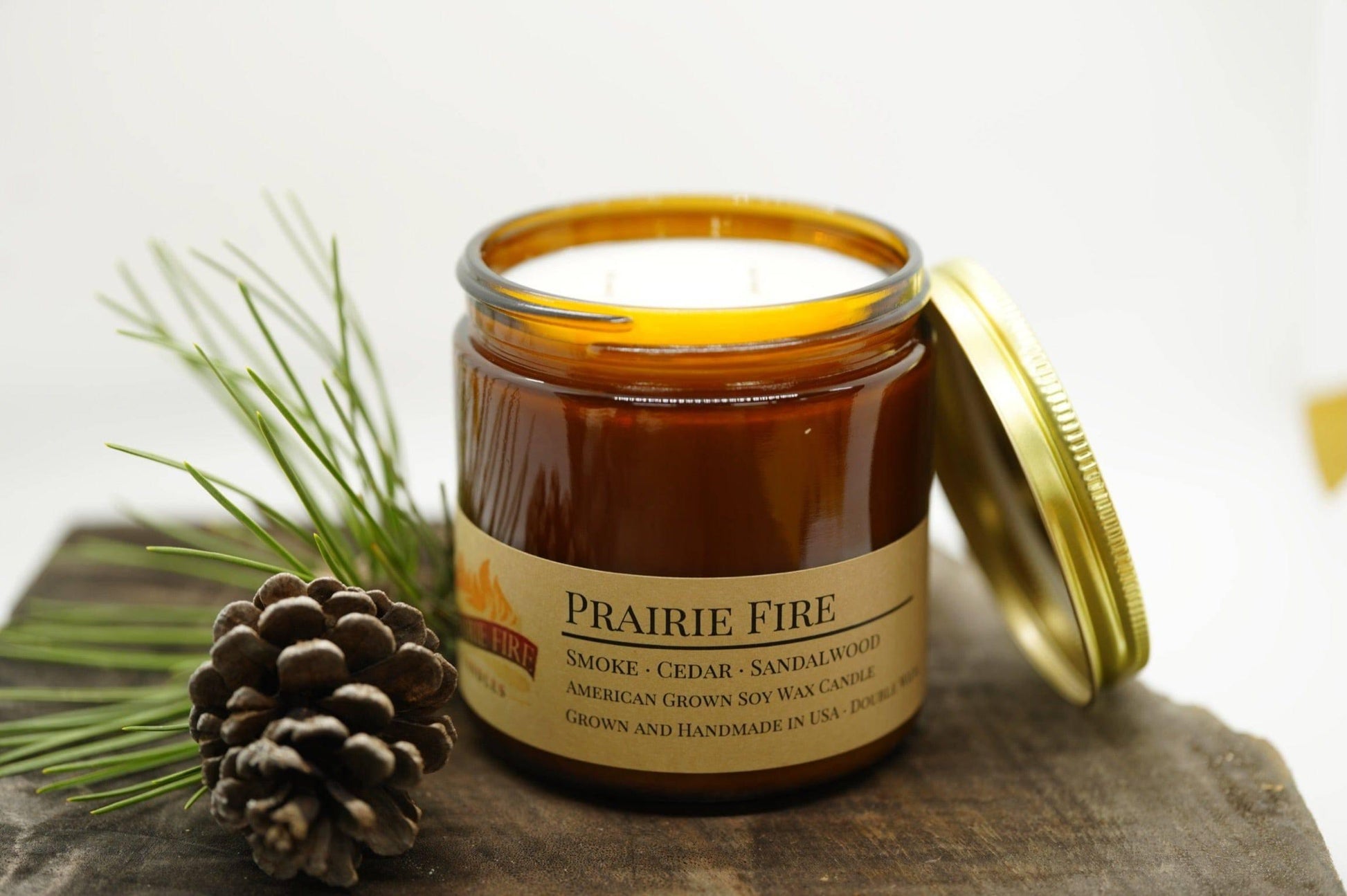 Prairie Fire Soy Wax Candle | 16 oz Double Wick Amber Apothecary Jar - Prairie Fire Candles