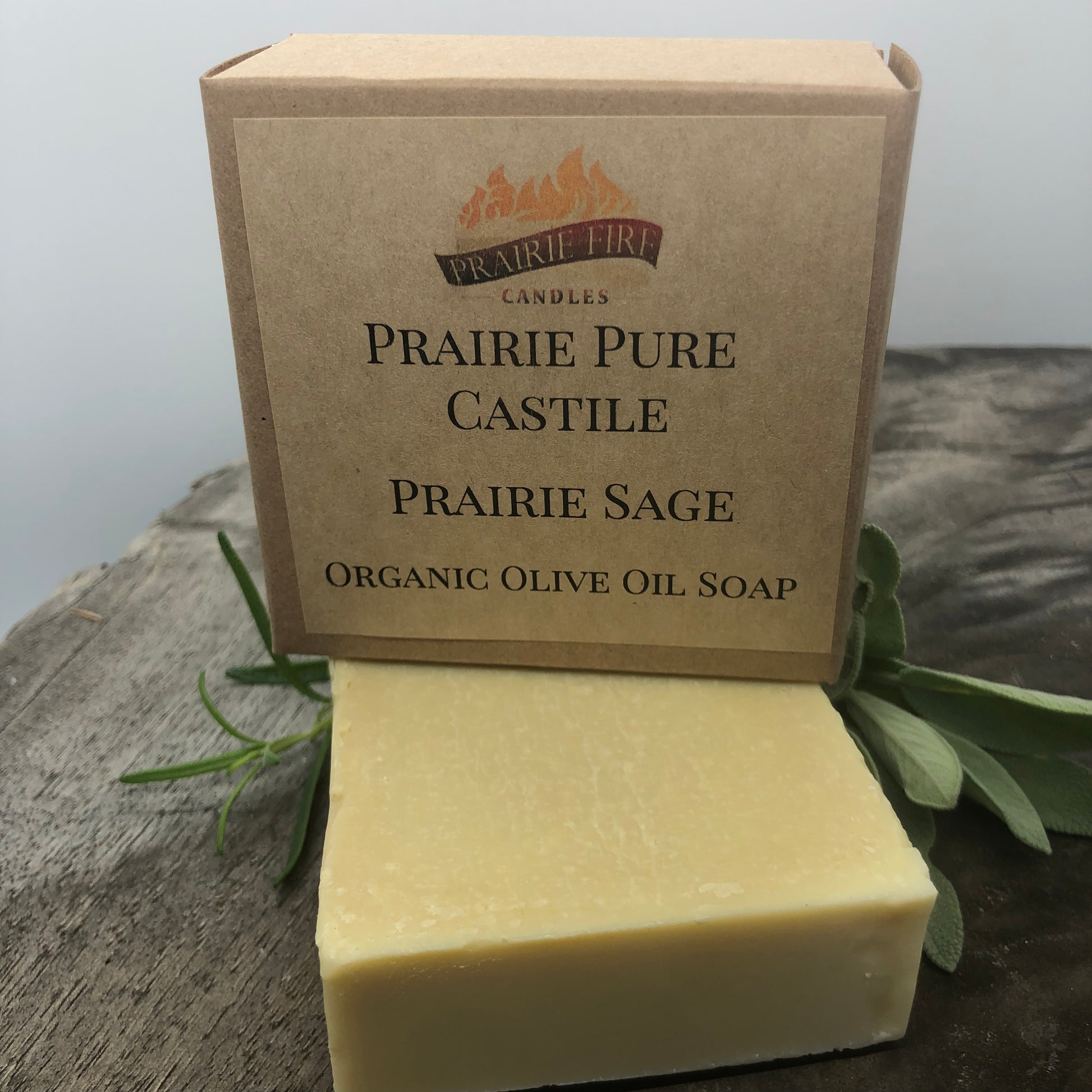 Prairie Sage Real Castile Organic Olive Oil Soap for Sensitive Skin - Dye Free - 100% Certified Organic Extra Virgin Olive Oil - Prairie Fire Candles