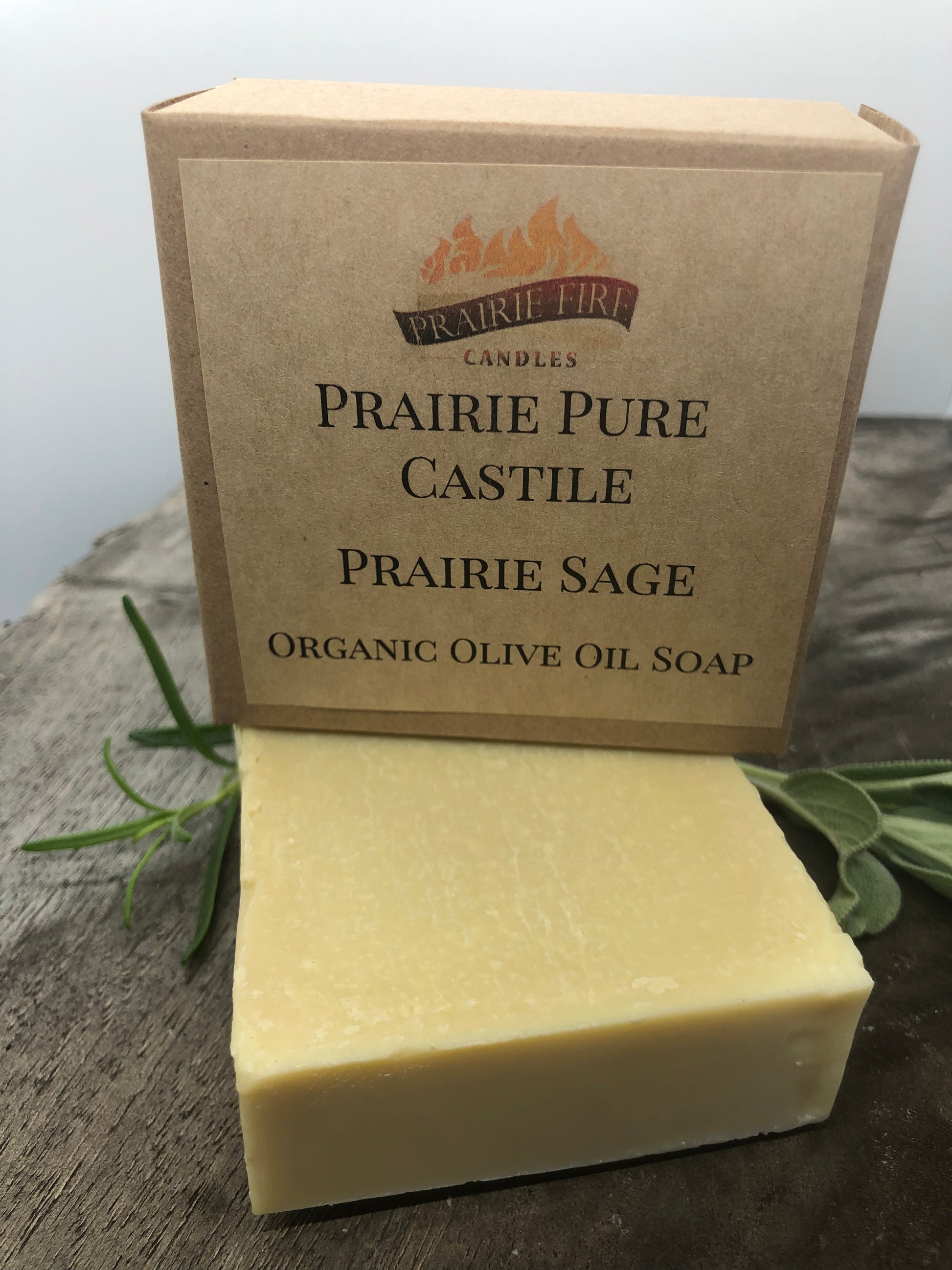 Prairie Sage Real Castile Organic Olive Oil Soap for Sensitive Skin - Dye Free - 100% Certified Organic Extra Virgin Olive Oil - Prairie Fire Candles