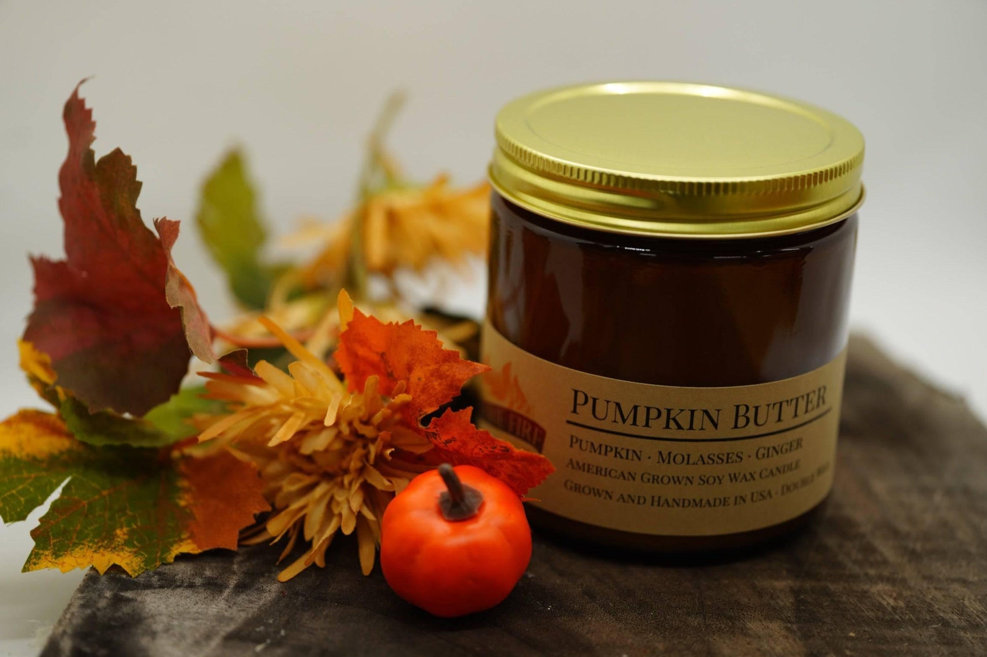 Pumpkin Butter Soy Wax Candle | 16 oz Double Wick Amber Apothecary Jar - Prairie Fire Candles