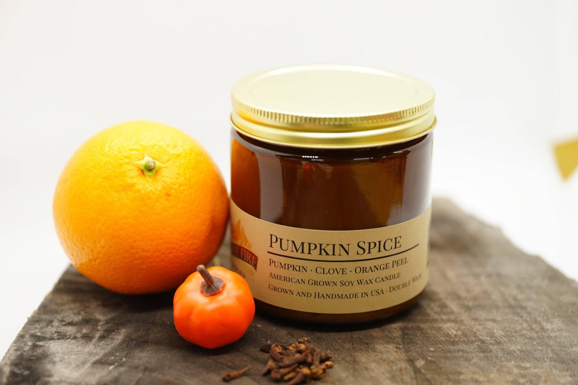 Pumpkin Spice Soy Wax Candle | 16 oz Double Wick Amber Apothecary Jar - Prairie Fire Candles