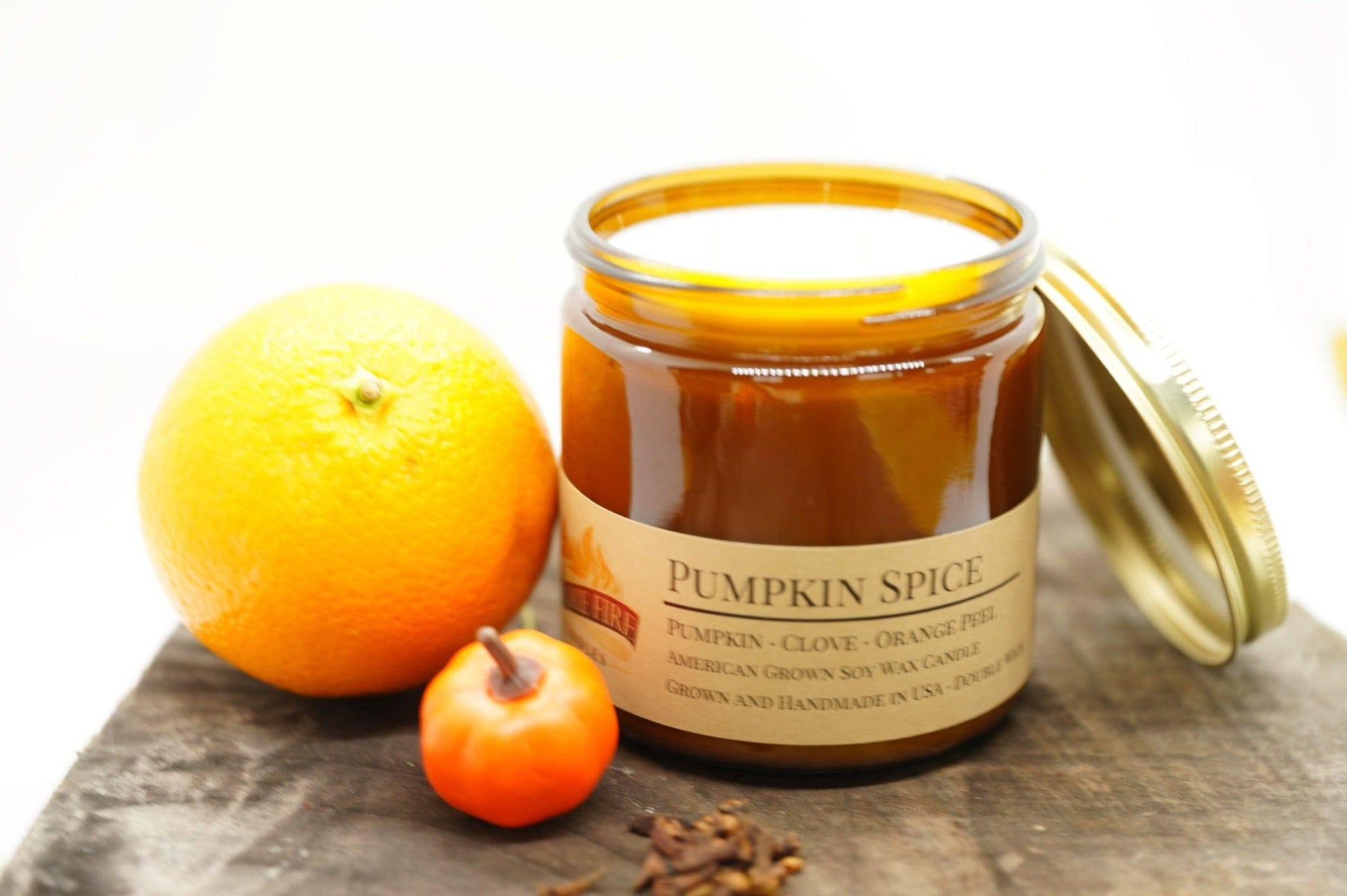 Pumpkin Spice Soy Wax Candle | 16 oz Double Wick Amber Apothecary Jar - Prairie Fire Candles