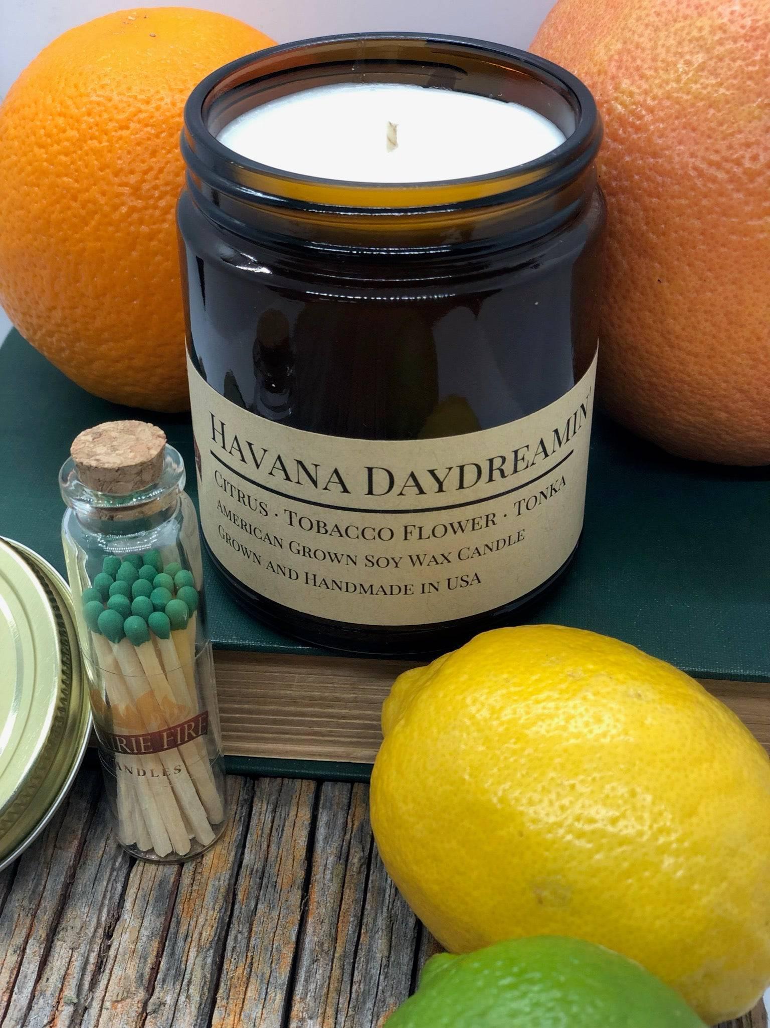 Havana Daydreamin' Soy Wax Candle | 9 oz Amber Apothecary Jar - Prairie Fire Candles