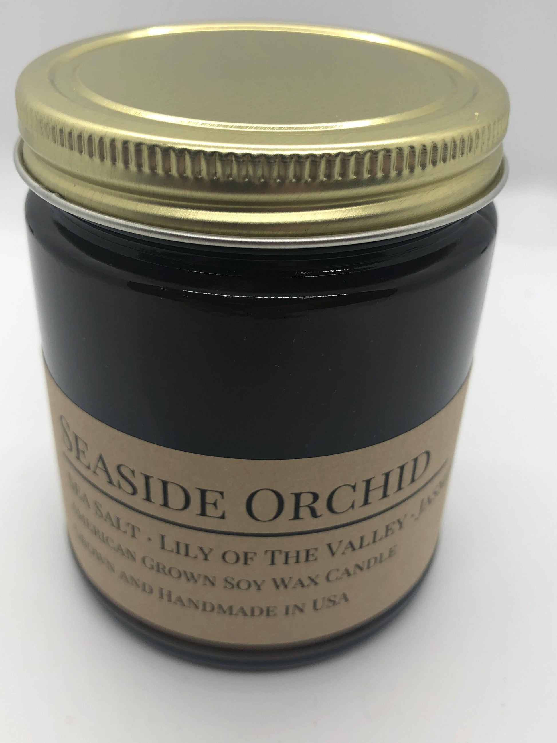 Seaside Orchid Soy Wax Candle | 9 oz Amber Apothecary Jar - Prairie Fire Candles