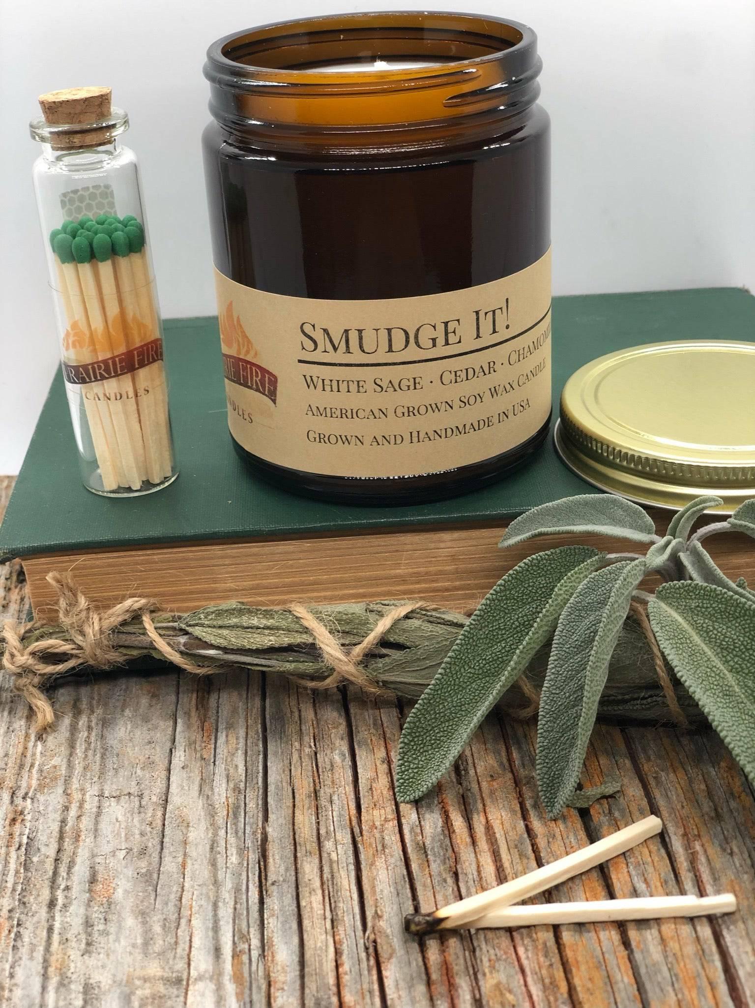 Smudge It! Soy Wax Candle | 9 oz Amber Apothecary Jar - Prairie Fire Candles