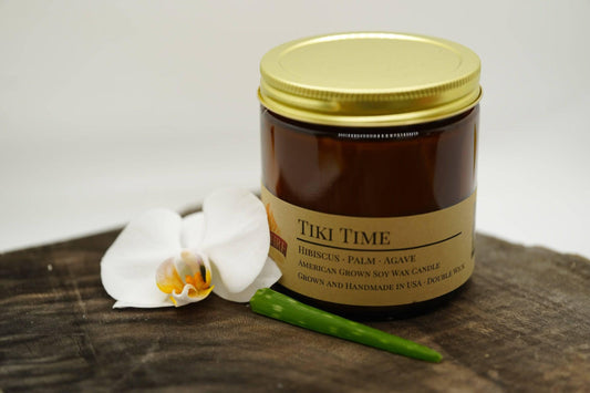 Tiki Time Soy Wax Candle | 16 oz Double Wick Amber Apothecary Jar - Prairie Fire Candles